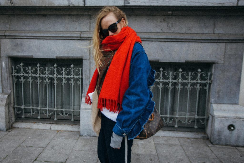 Iro ruffled denim jacket outfit