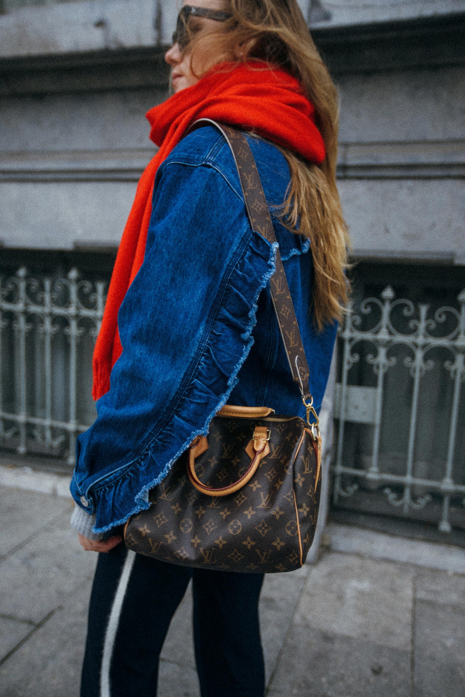 Iro ruffled denim jacket outfit