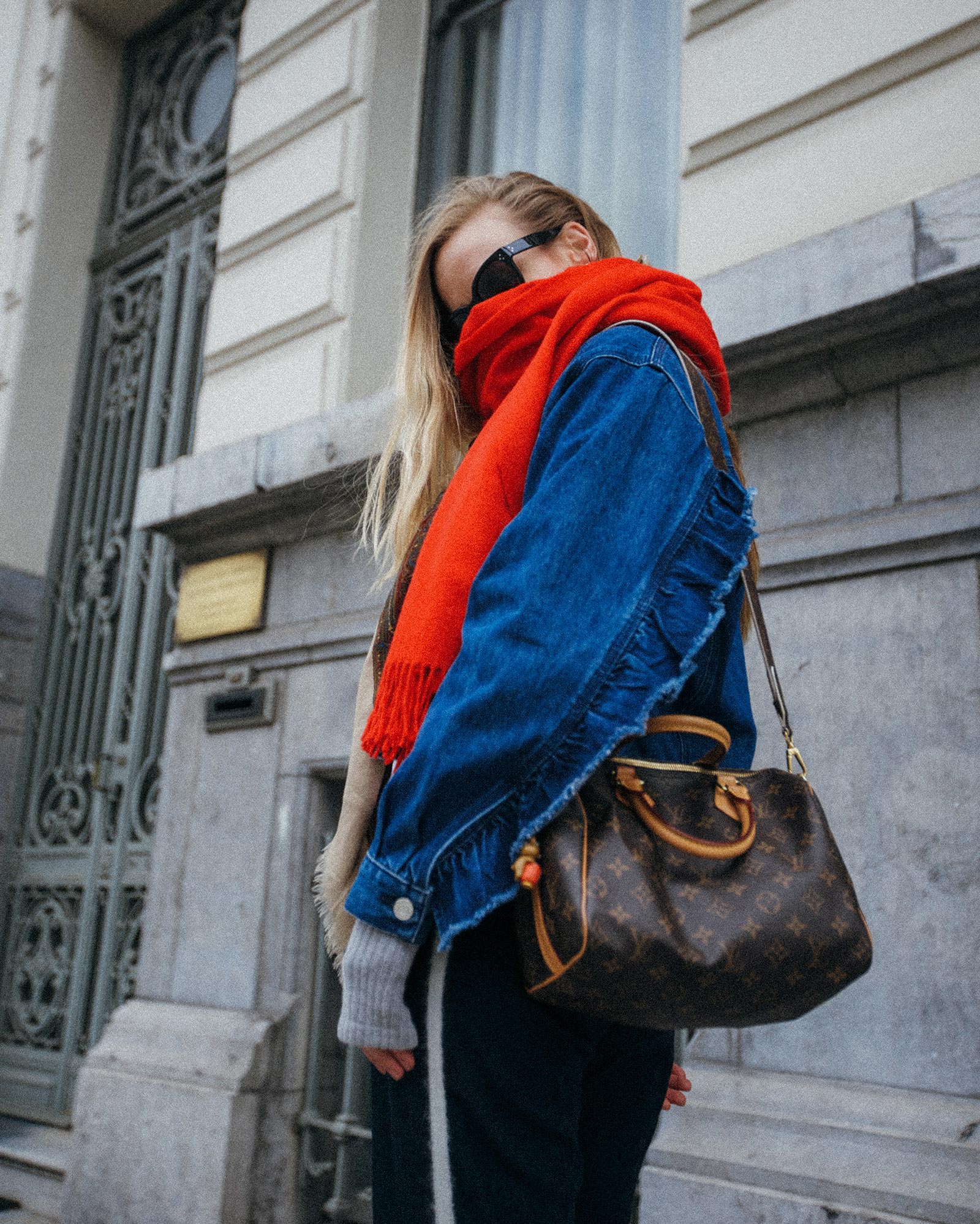 Iro ruffled denim jacket outfit