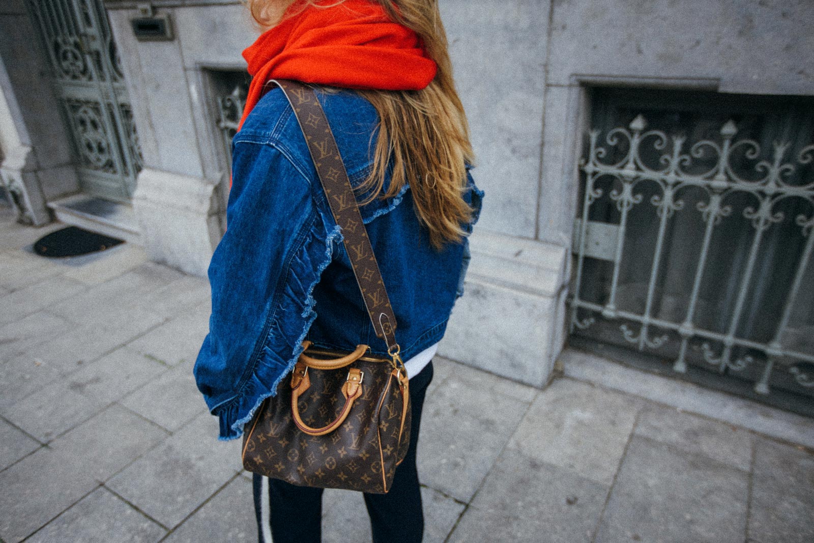 Iro ruffled denim jacket outfit